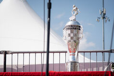 The Little 500 trophy proudly displayed at Bill Armstrong Stadium.
